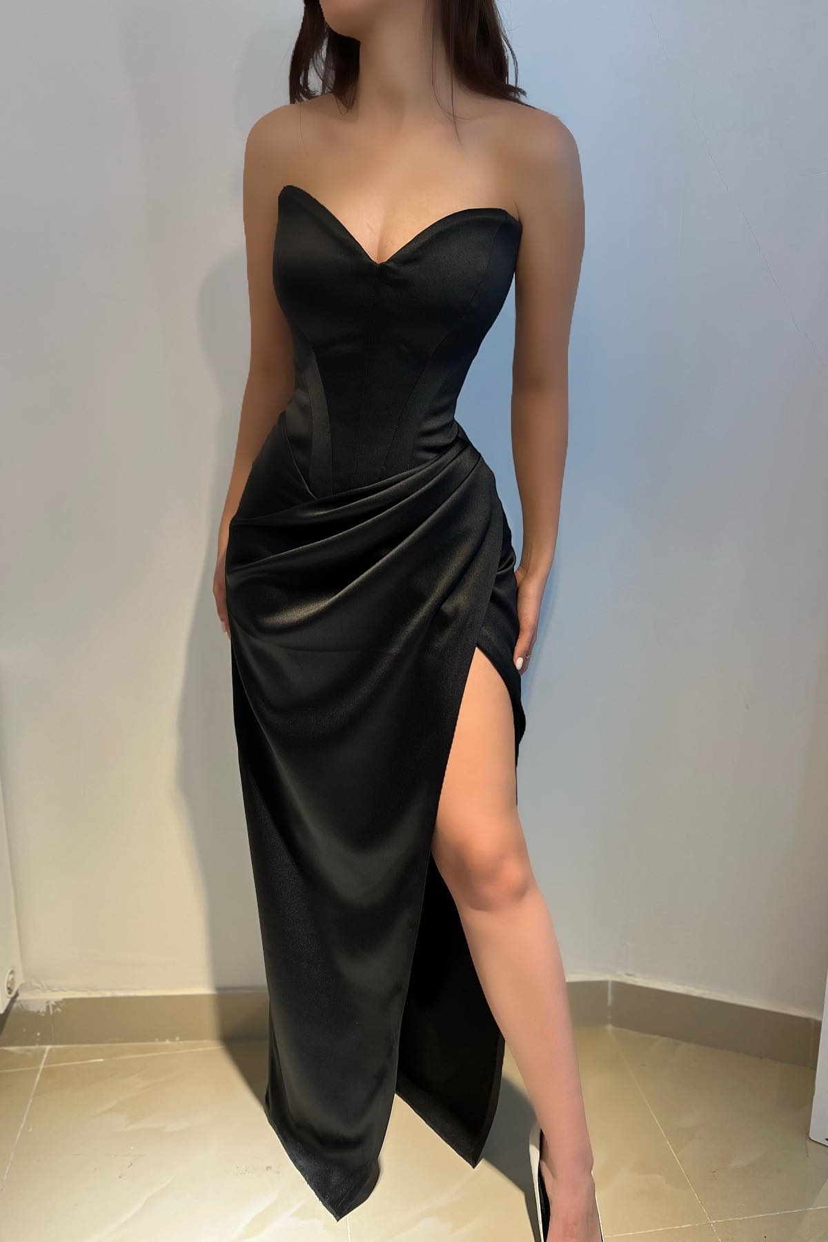 Dresseswow Black V-Neck Sleeveless Mermaid Prom Dress With Split