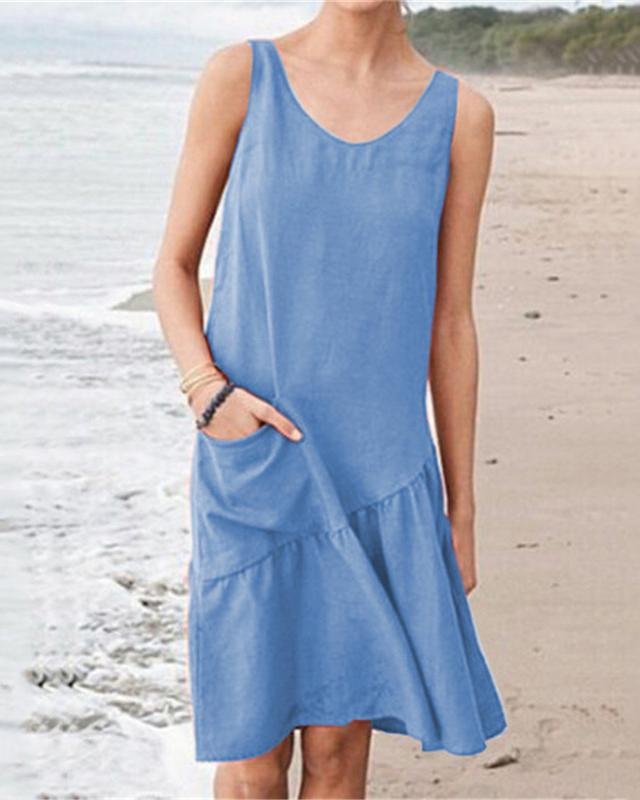 Women Solid Sleeveless Casual Midi Dress