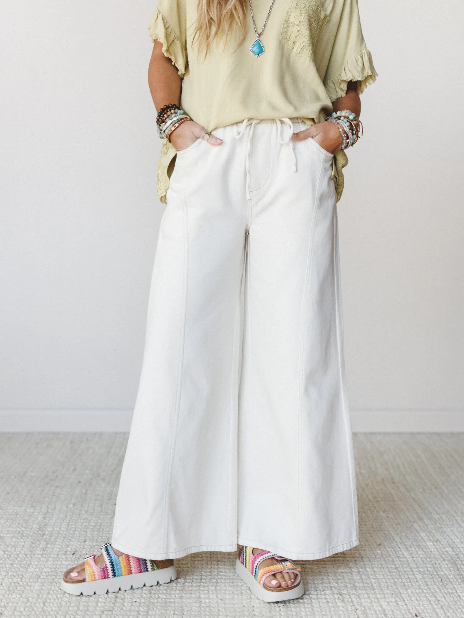 Surf's Up Wide Leg Jeans - Ecru