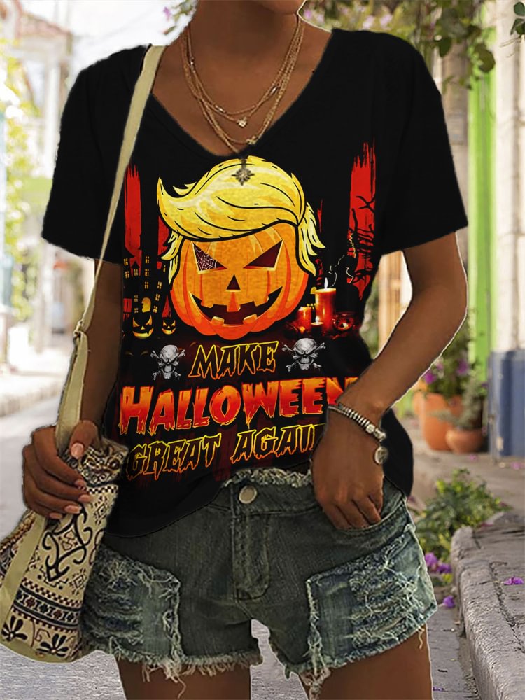 Funny Trumpkin Make Halloween Great Again V Neck T Shirt