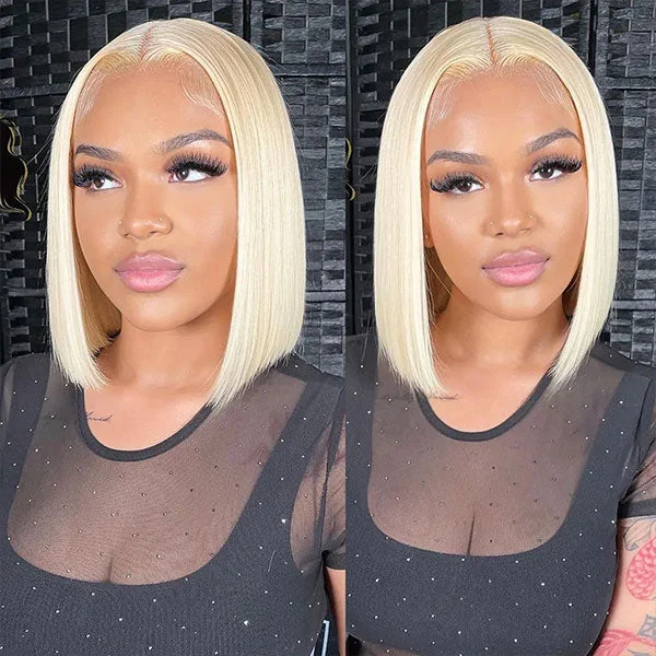 Straight 613 Blonde Bob Wig 13x4 Lace Front Human Hair Wig Pre Plucked