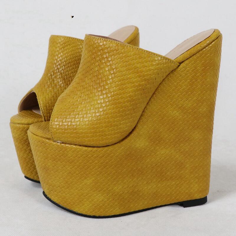 TAAFO Yellow Waved Style Women Slippers Open Toe Sandal Shoes Wedges Platform Unisex Slides Outdoor