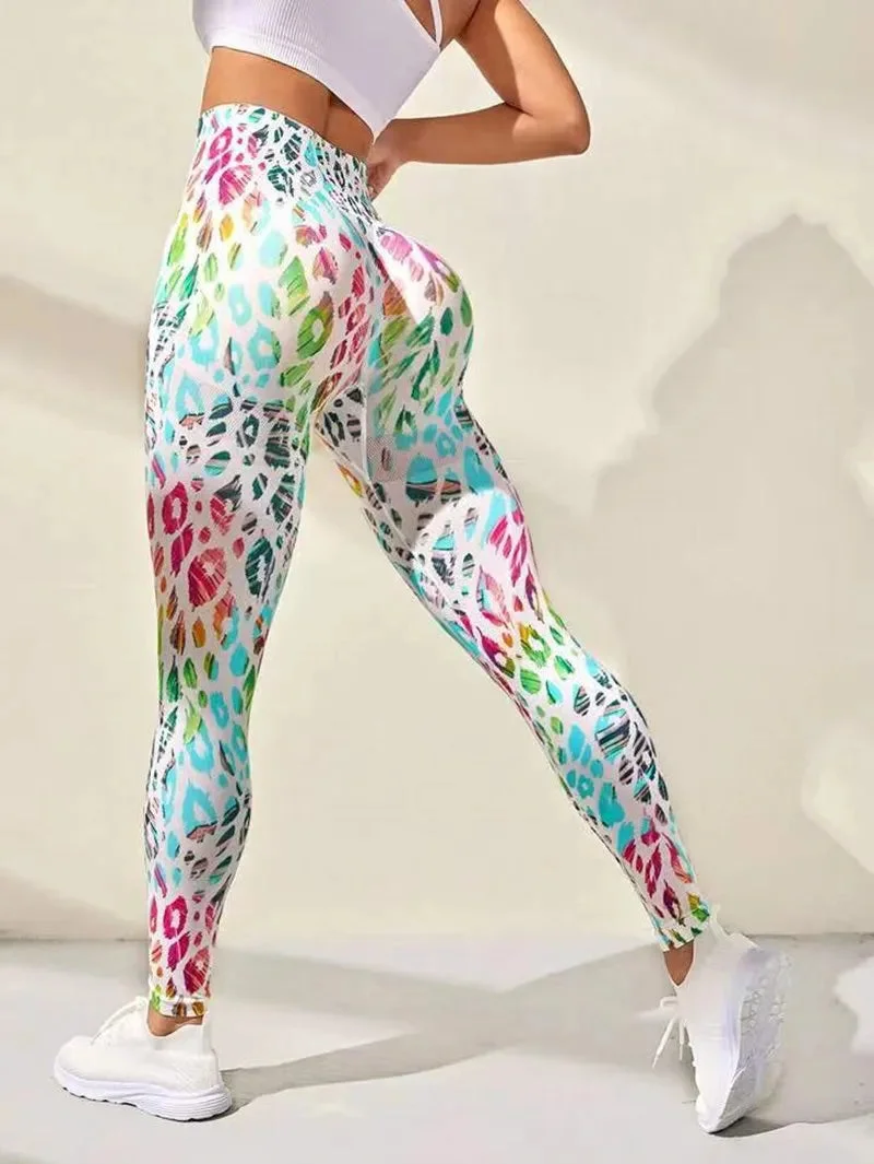 Tlbang 3D Print Tie Dye Sports Pants Women Seamless Leggings High Waist Fitness Push Up Leggings Gym Clothing Workout Tights