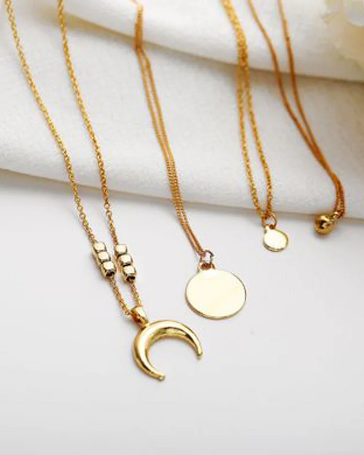 Creative Personality Multi-layer Moon Disc Pendant Women's Necklace