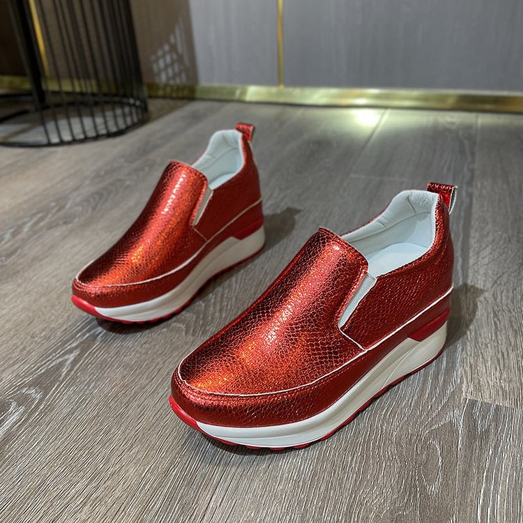 Shiny Slip-On Platform Casual Shoes
