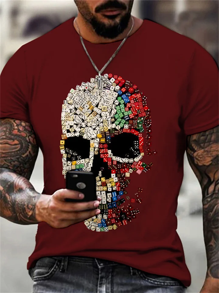 Summer Men's Short-sleeved 3d Digital Printing Skull Loose Comfortable Round Neck Short Sleeve T-shirt-JRSEE