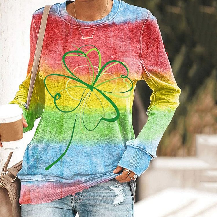 Comstylish St. Patrick'S Day Trefoil Print Long Sleeve Sweatshirt