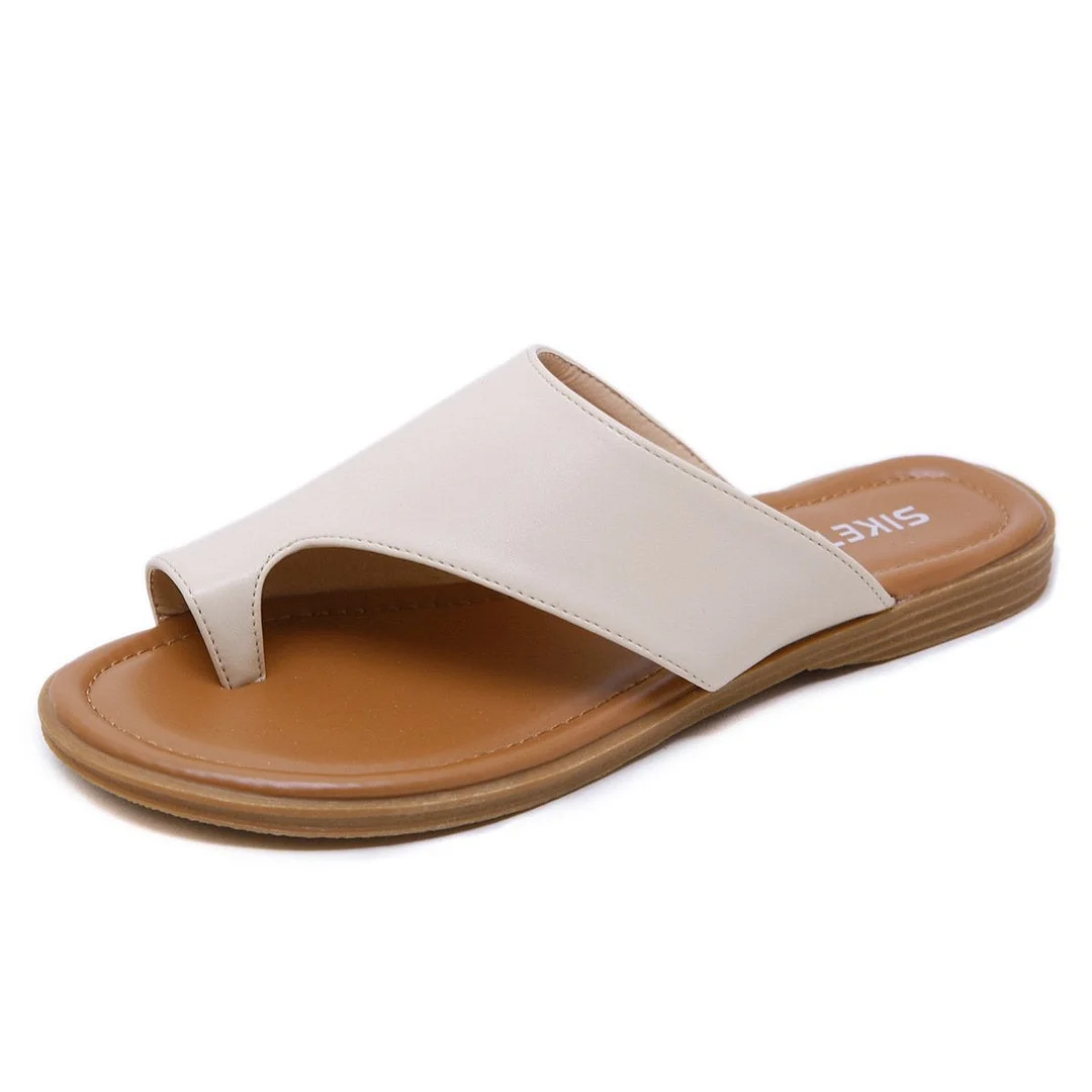 Women Orthopedic Sandals PU Leather Corrector Flip Flops Clip Toe Flat Beach Walking Shoes