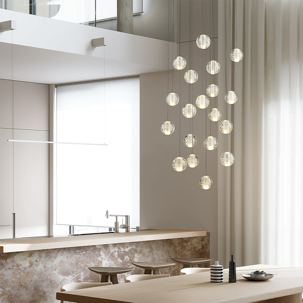 Round & Square Crystal Pendant Lamp Stairway Lamp