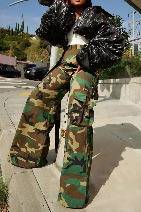 Camouflage Hippy Ribbons Pocket Wide Leg Pants