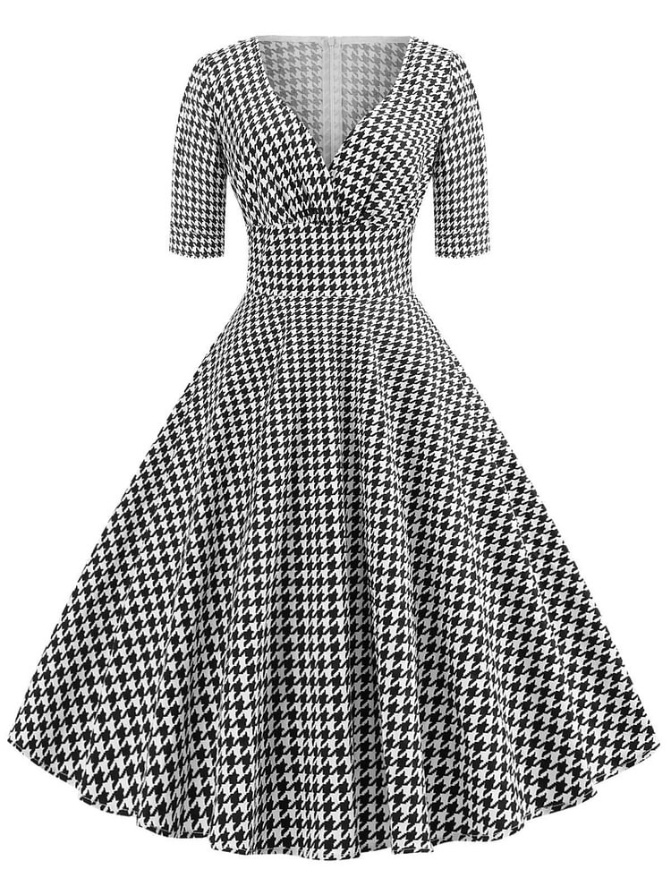 Black 1950s Plaid Swing Dress