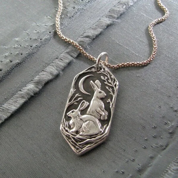Sterling Silver Rabbit Stamp Pendant Necklace