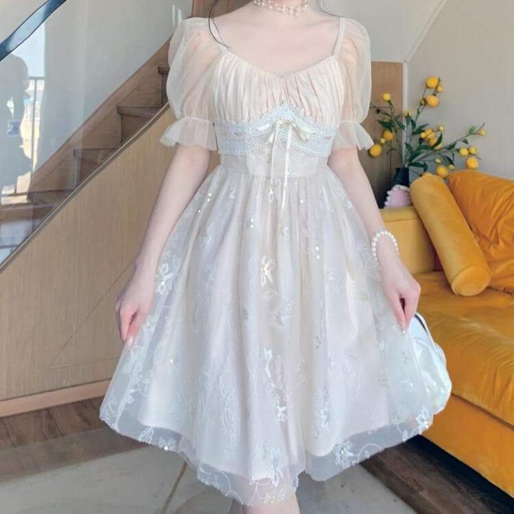 Cute Lace Flower Mesh Dress SP16193R