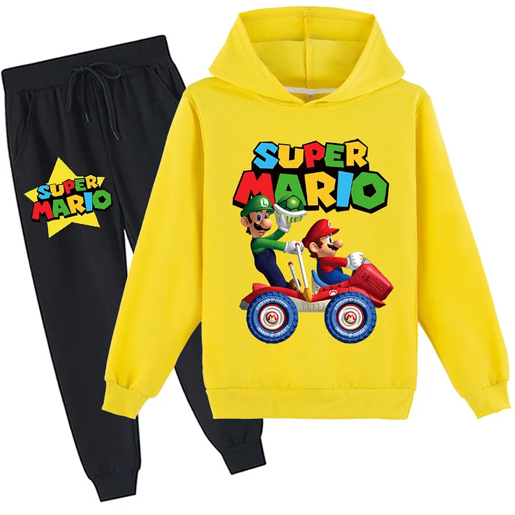 Mayoulove Super Mario Long Sleeve Hoodie Pants Set for Kids - Fun Gaming Print, Soft and Cozy, Perfect for Nintendo Fans and Little Gamers alike-Mayoulove