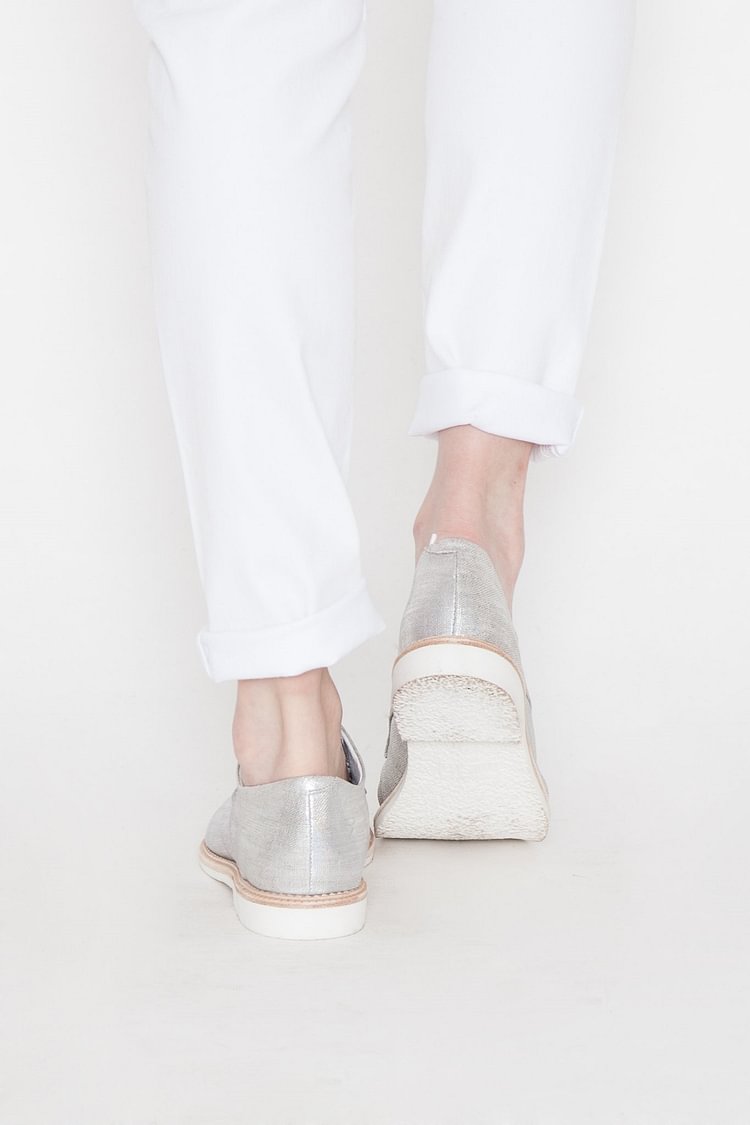 Silver Comfortable Fabric Vintage Flats Women's Oxfords |FSJ Shoes
