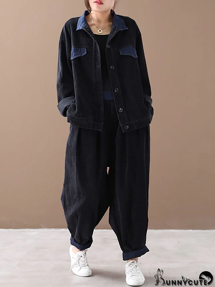 Plus-Size Women Autumn Vintage Coat + Harem Pants Sets