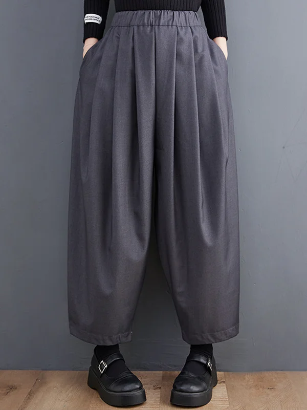 Casual Wide Leg Loose Pleated Solid Color Pants