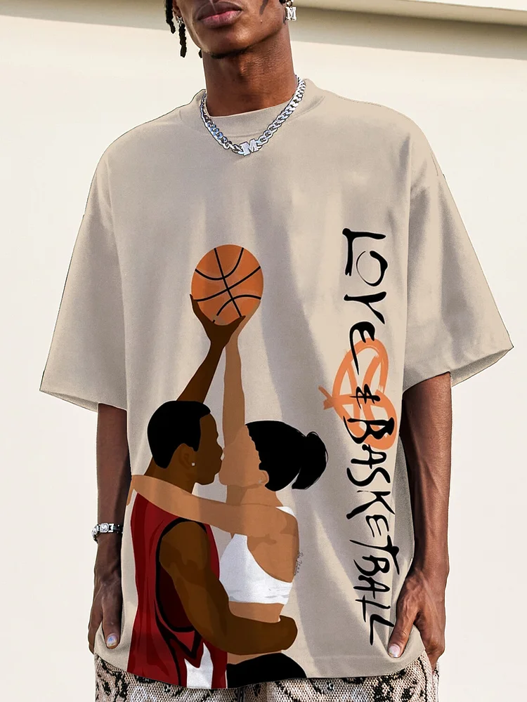 Men's Basketball Black Couple Print Casual T-Shirt