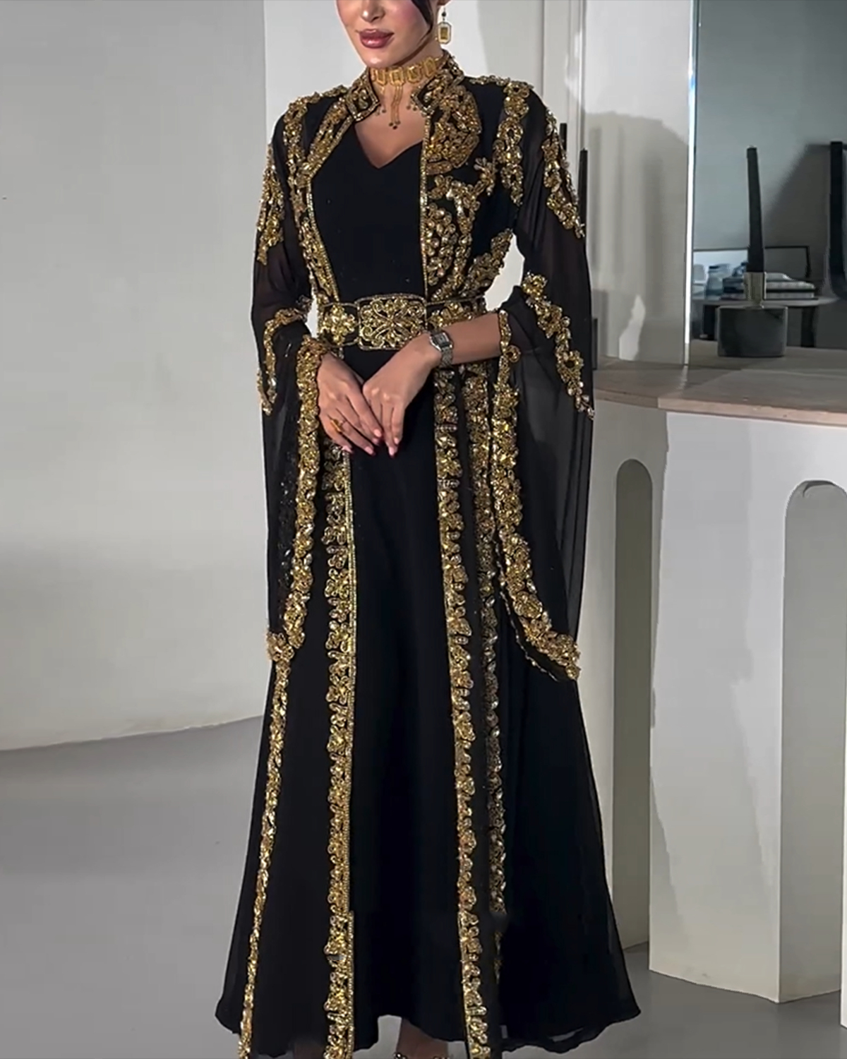 Women's Vneck black sequins Dress