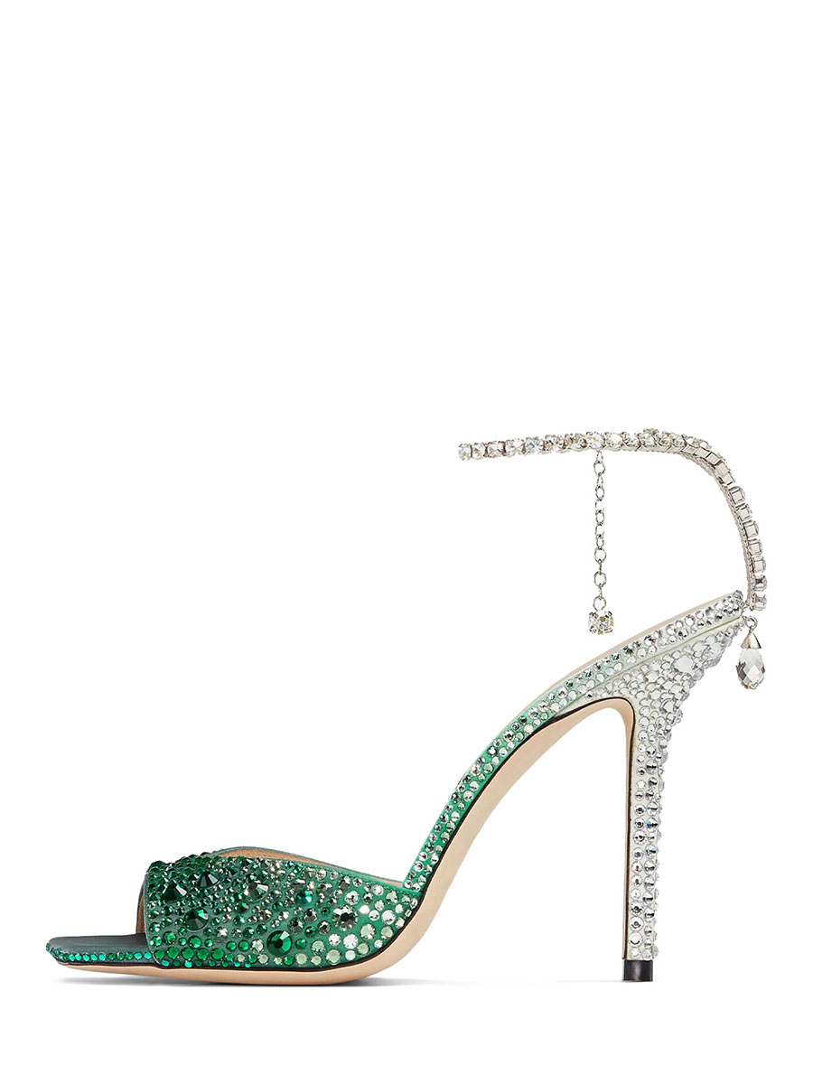 Green rhinestone fashion sandals