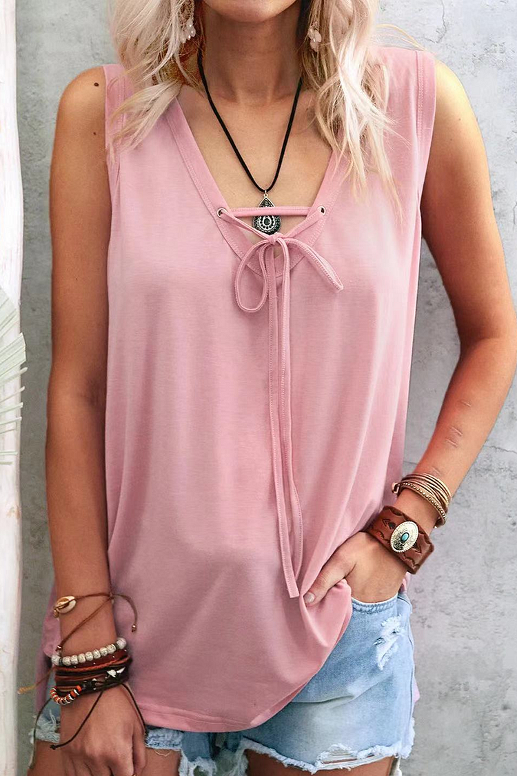 Casual Solid Frenulum V Neck Tops - Life is Beautiful for You - SheChoic