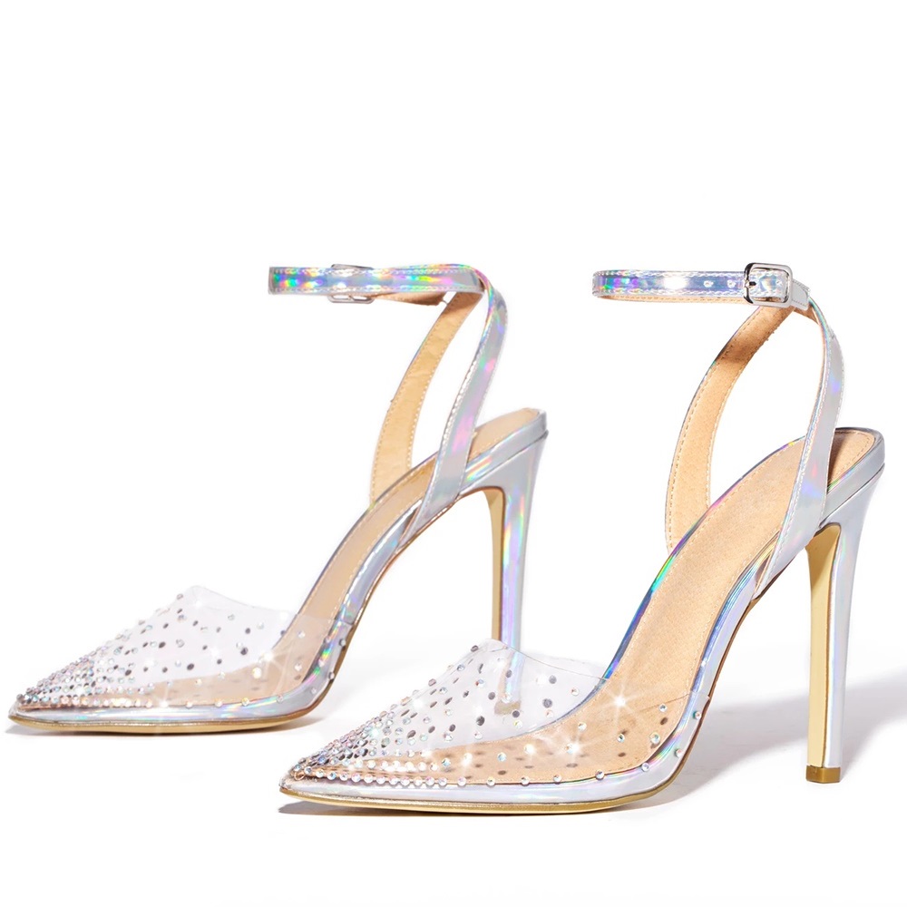 Transparent Pointed Toe Slingback Holographic Stiletto High Heel Pumps