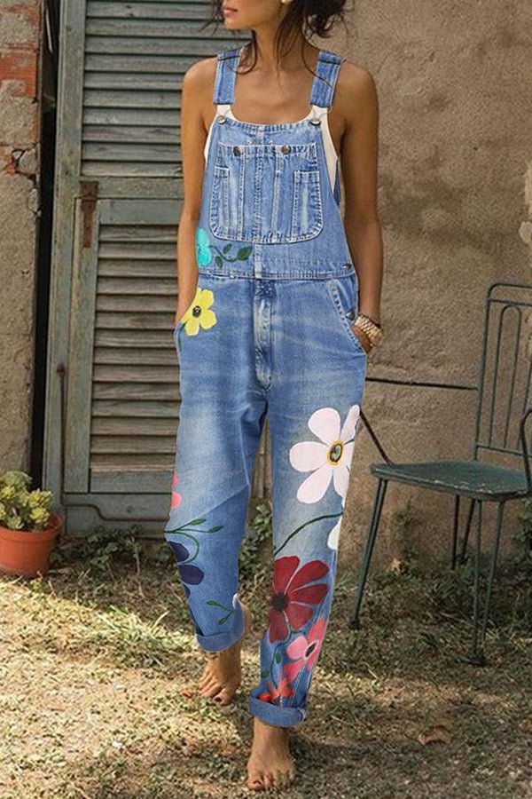 Printed Pockets Denim Jumpsuit - Shop Trendy Women's Clothing | LoverChic