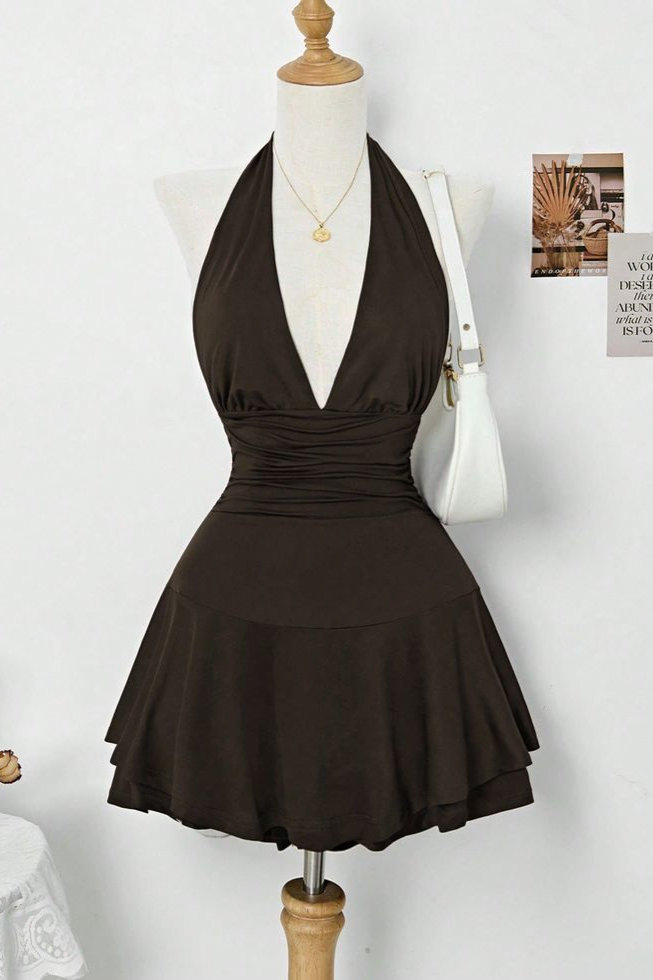 Lvs&Broner Black Halter Sleeveless Short A Line Homecoming Dress With Pleated