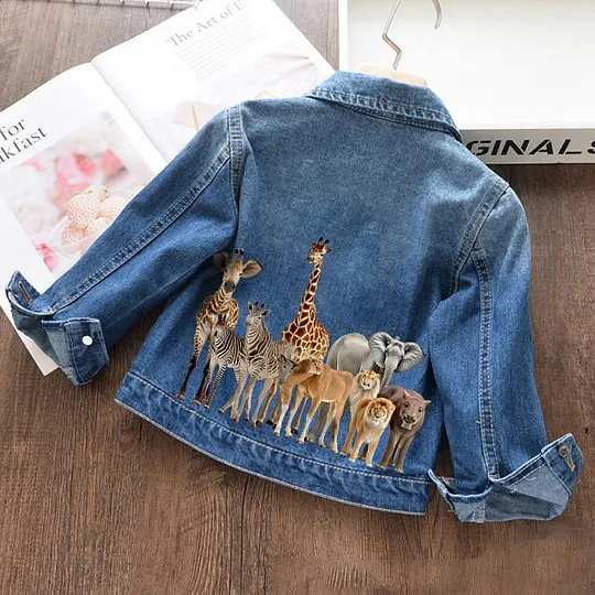 【18M-11Y】Unisex Kids Animals Print Denim Jacket