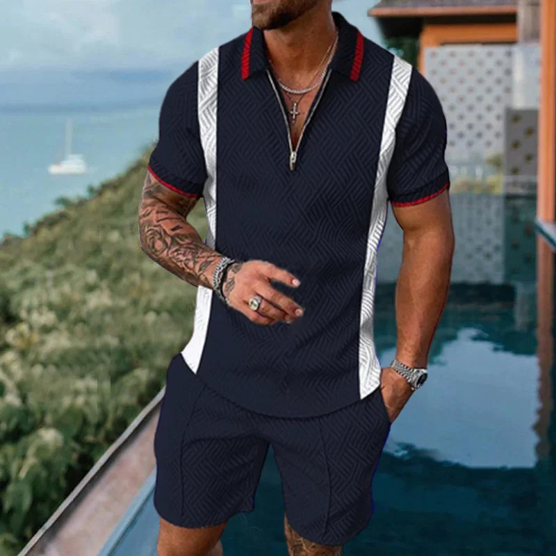 Fashion Color Short Sleeve Polo Shirt And Shorts Co-Ord