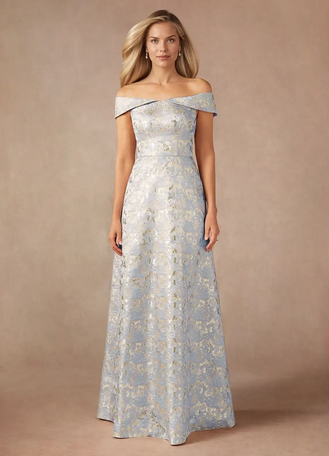 Lussooy Chic Off the Shoulder Printing Floor Length Mother of The Bride Dress