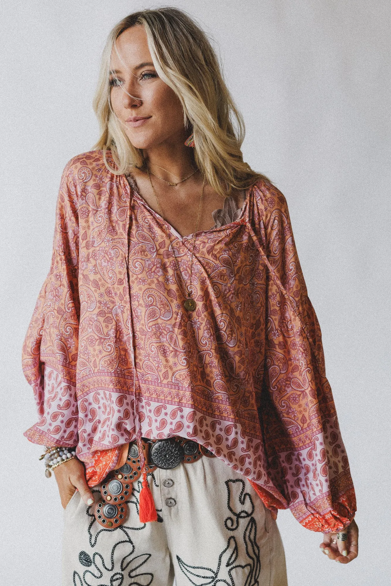 The Nest Lani Border Print Top - Orange Border Print