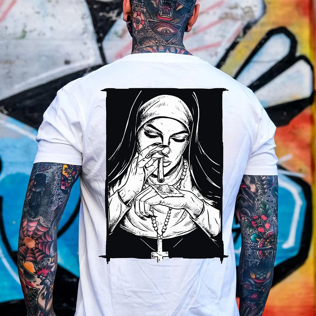 Bad Religious Nun Graphic Casual Black Print T-shirt