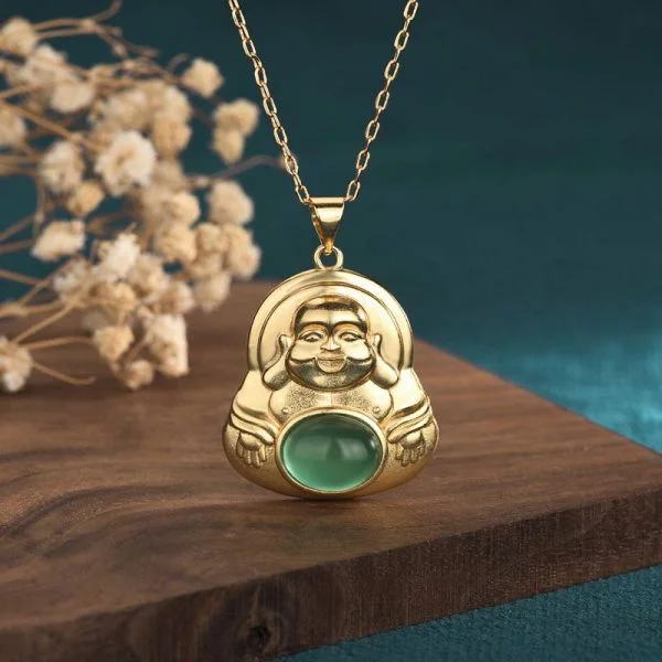 Buddha Cyan Jade Success Pendant Necklace