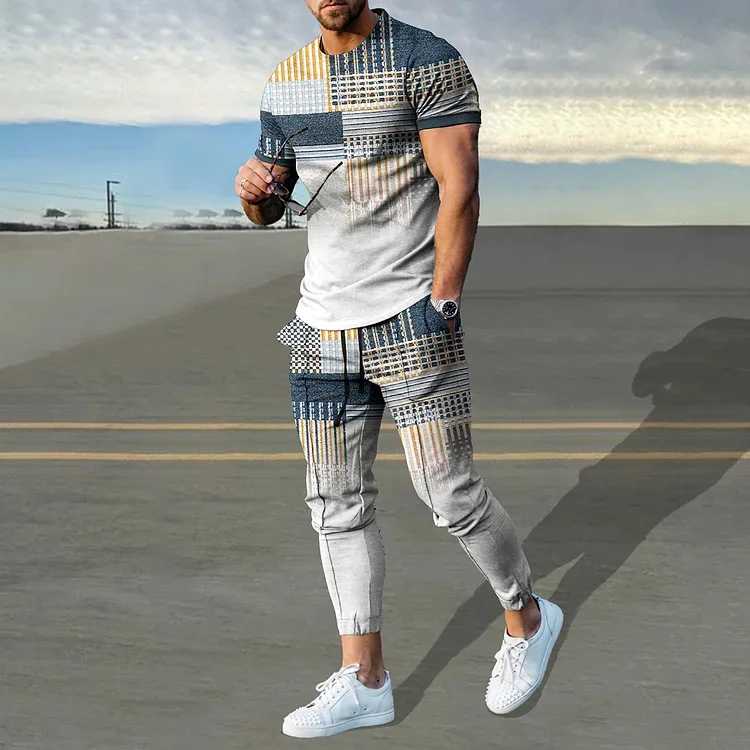 Black And White Gradient Geometry T-Shirt And Pants Co-Ord