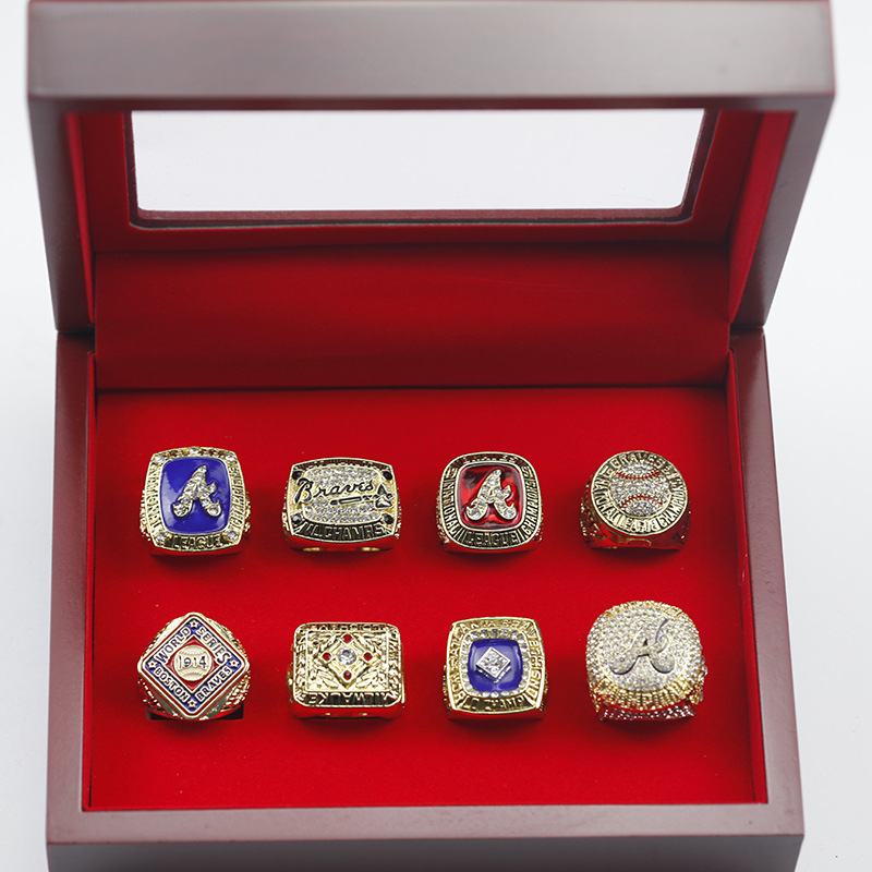 Fans custom-4 Atlanta Braves World Series Championship Ring Set+Wood Box  Presale