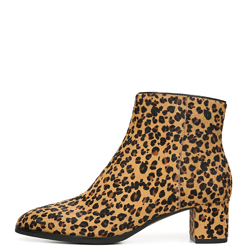 TAAFO Cheetah Print Ankle Boots High Chunky Heels Woman Round Toe Booties Ladies Leopard Shoes 