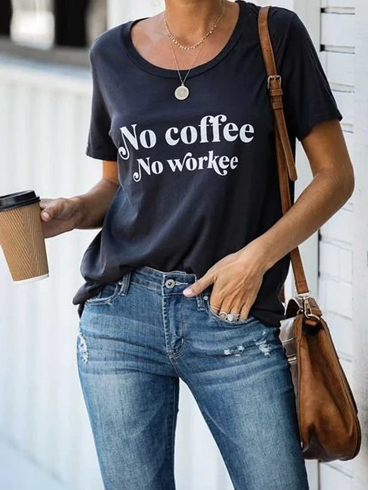 Bestdealfriday Navy Blue Casual Short Sleeve Round Neck Printed Shirts Tops 9471988