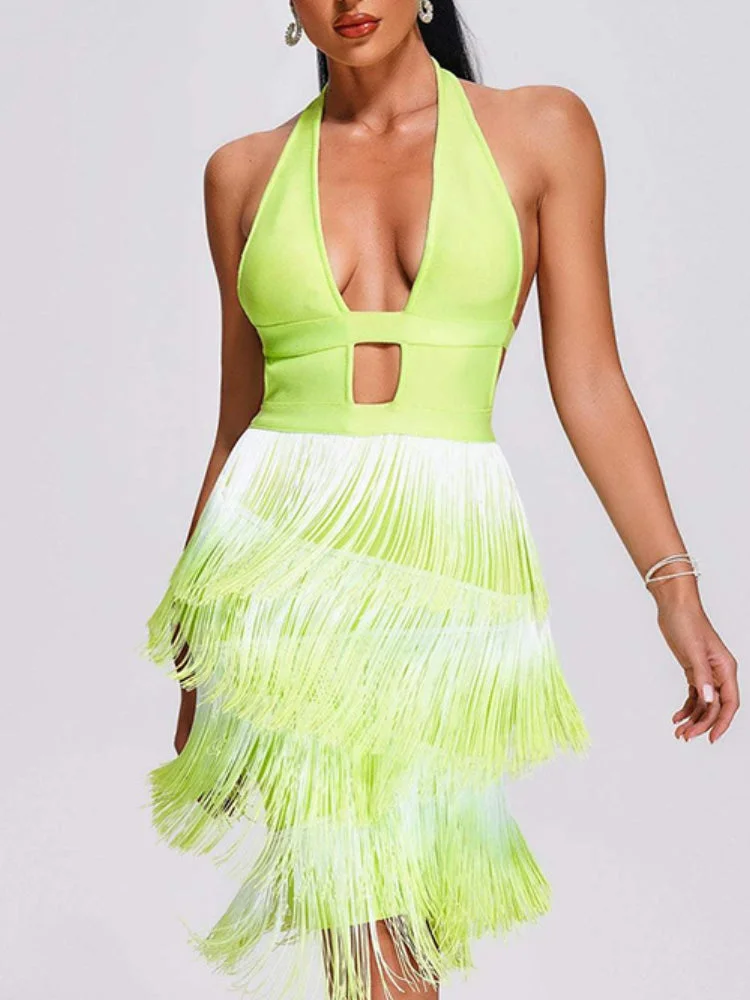 ABEBEY-Bandage Fluorescent Green  Strapless Backless Dress