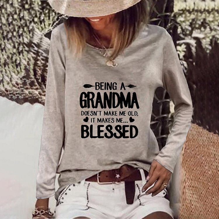 Comstylish GRANDMA Print Crew Neck Casual T-Shirt