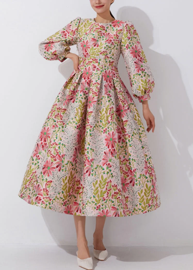 Chic Multi O-Neck Embroidered High Waist Dress Spring