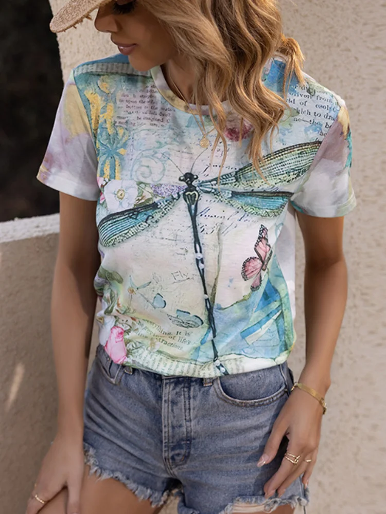 Dragonfly Floral Art Graphic T Shirt