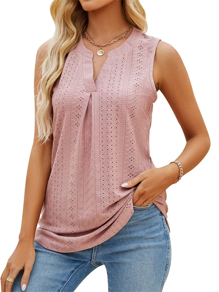 Women's Tops Summer New Solid Color Hole V-neck Slim Undershirt T-shirt Macaroon Tops