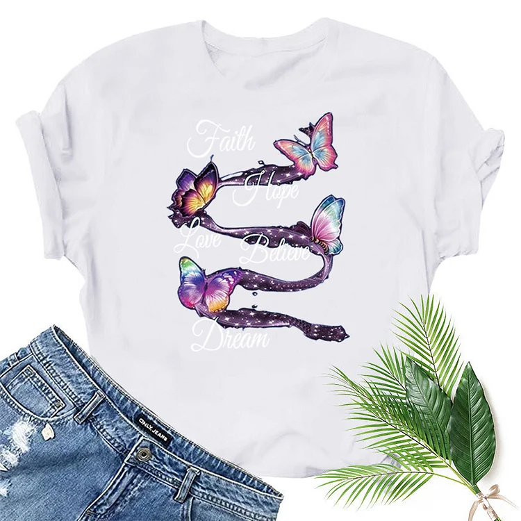 Casual Butterfly Print Short Sleeve T-Shirt