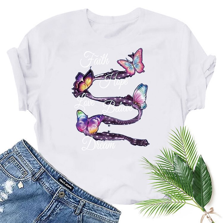 Casual Butterfly Print Short Sleeve T-Shirt