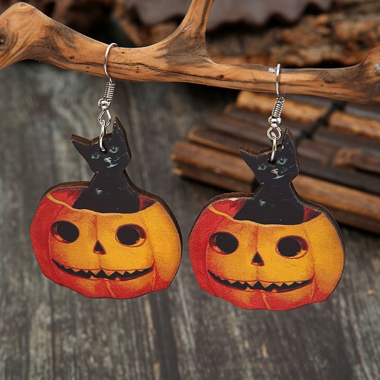 Comstylish Fun Pumpkin Cat Earrings
