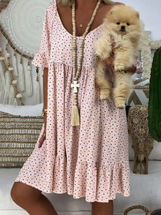 Bohemian Printed Short Sleeve Dresses Zaesvini