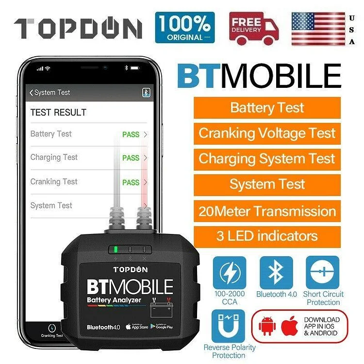 Topdon BT Mobile-Topdon Bluetooth-Compatible Car Battery Tester