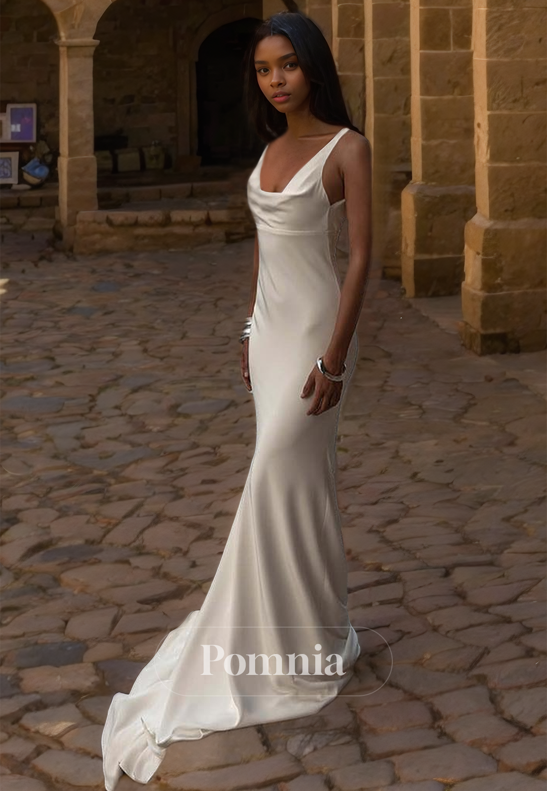 simple satin wedding dress spaghetti strap V-neck Spaghetti Straps Soft Satin Long Wedding Dresses, Simple Wedding  Dresses,MW399