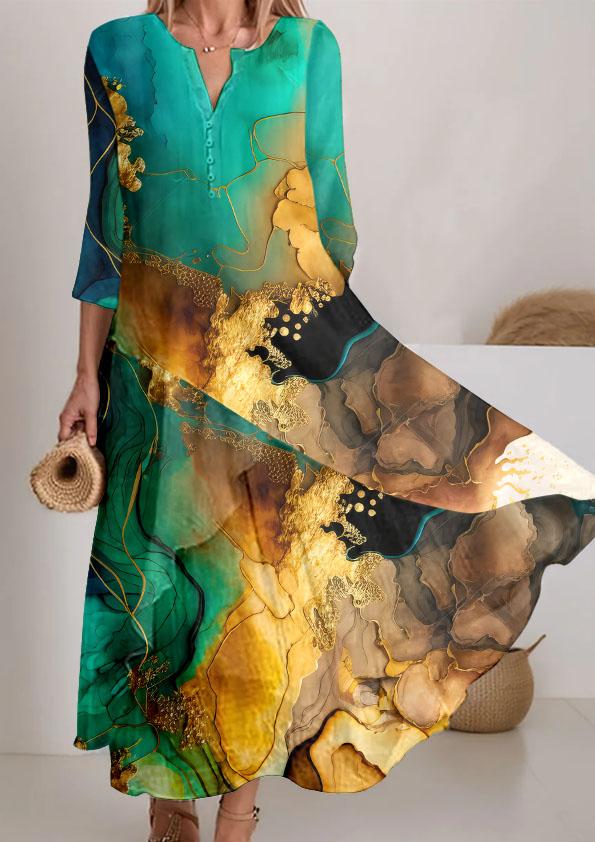 Women's Art Ink Splash Print Resort Style Flowing Dress